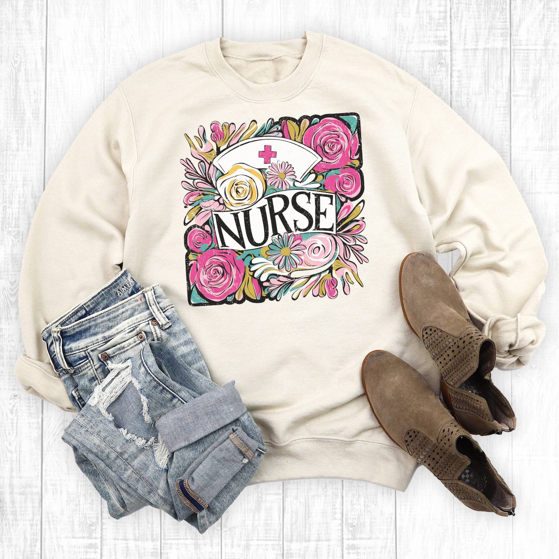 Boho Floral Nurse Sweatshirt