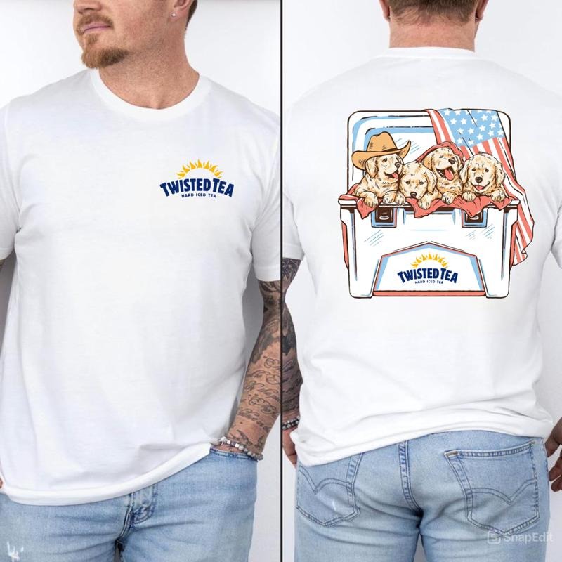 Twisted Tea Golden Retriever Shirt, 4th of July Streetwear Tee for Beer Lovers, Graphic T-Shirts for Men Gifts & Vintage Style, Menswear Top